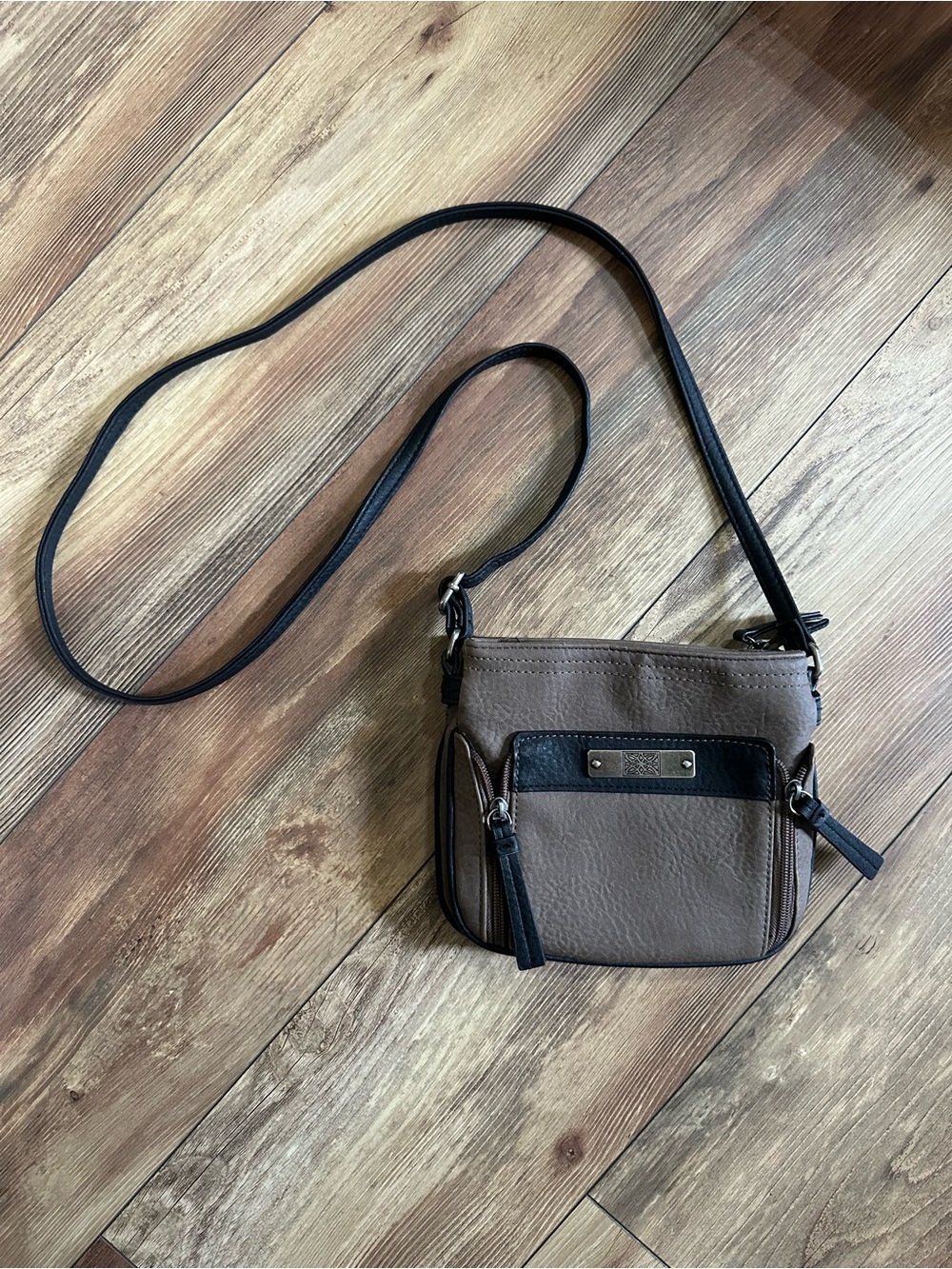 Taupe Crossbody Bag with Black Trim